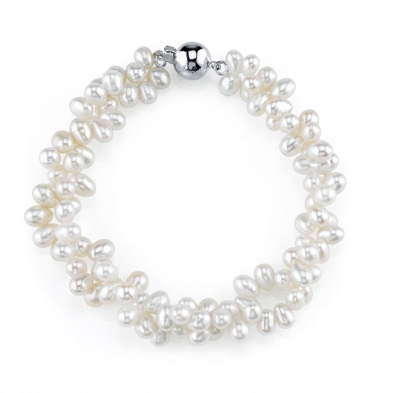 The Pearl Source 4-5mm Rice Shaped White Freshwater Pearl Bracelet for Women - Cultured Pearl Bracelet in 925 Sterling Silver with Genuine Cultured Pearls Pearl Gifts for Anniversary - Image 1